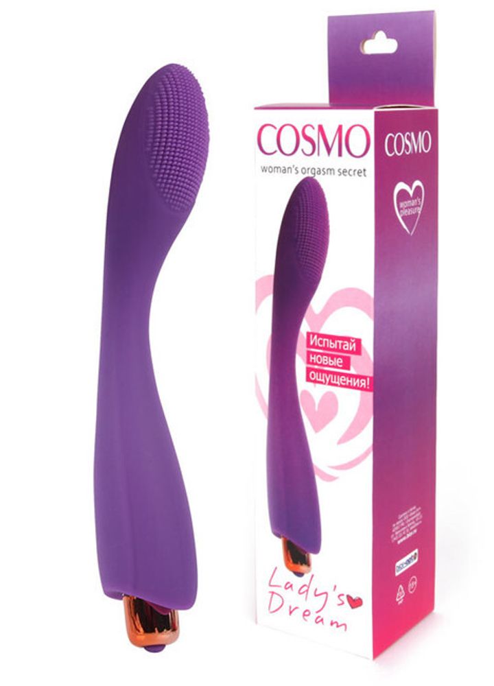 Вибратор &quot;Cosmo&quot; с мягкими щетинками на головке для стимуляции точки G, (19,5 см) (Цвет: фиолетовый)