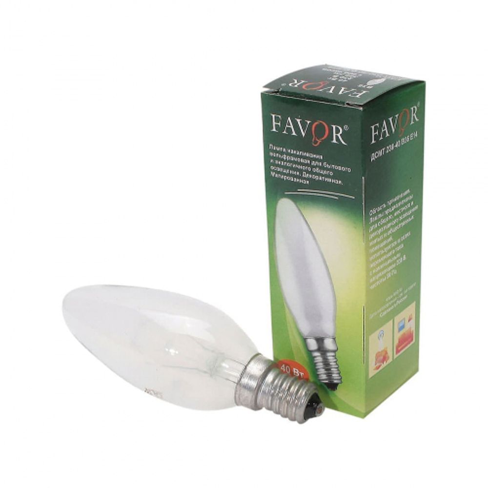 Лампочка Favor В36 40Вт Е14 / E14 230В свеча матовая | Favor