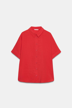 ZARA РУБАШКА СТРУЯЩЕГОСЯ КРОЯ С КОРОТКИМИ РУКАВАМИ, КРАСНЫЙ