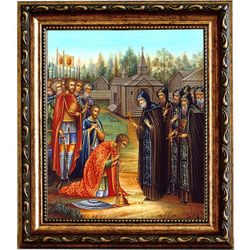 Сергий Радонежский благословляет Дмитрия Донского на Куликовскую битву. Икона на холсте