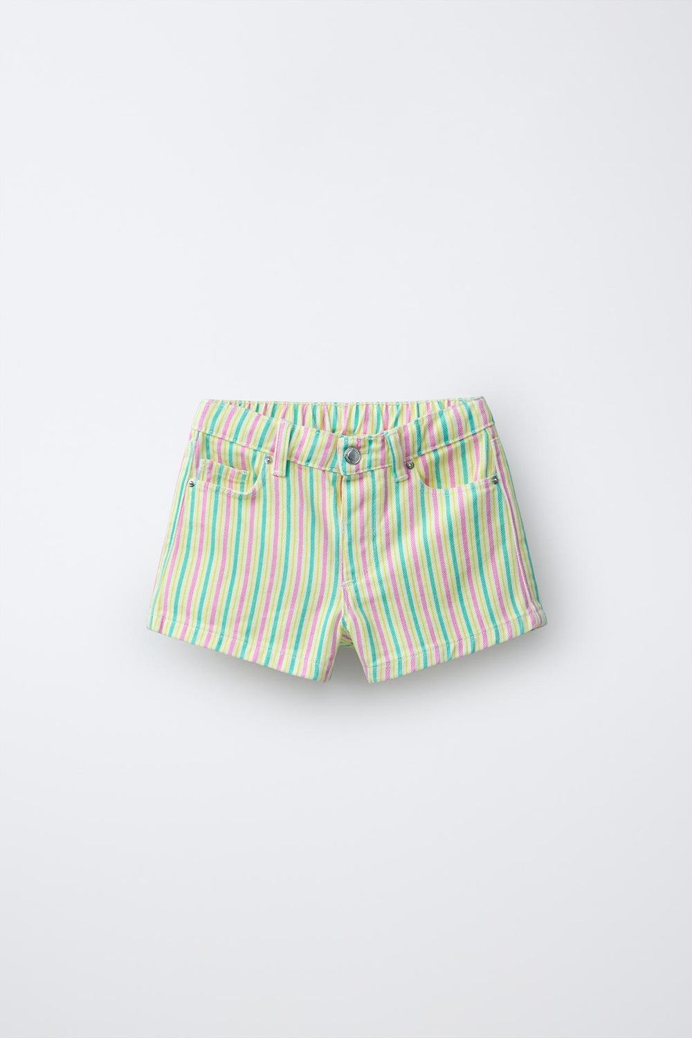 ZARA ШОРТЫ MOM FIT В ПОЛОСКУ ИЗ САРЖИ, ЖЕЛТЫЙ