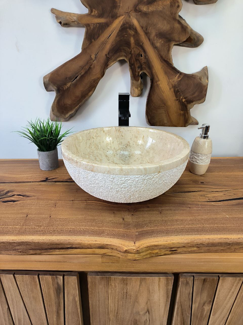 Раковина из мрамора Bowl Cream Dotted BM-65736 40х40х17 из натурального камня