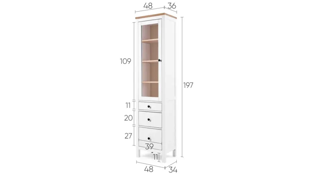 Шкаф-витрина 3 ящика - аналог IKEA HEMNES / ХЕМНЭС/ ХЕМНЕС / КЫМОР / ИКЕА 49х198х37 см, белый/светло-коричневый