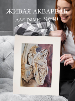 Картина авторская акварельная в паспарту 30х40 см на стену для интерьера "Ангел ночи"