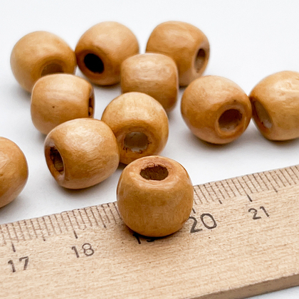 Деревянные бусины тонированные, бочонок, цвет бежевый, размер около 10,5*11,5 мм, цена за набор 10 штук