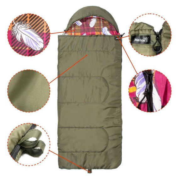 Спальный мешок Helios БАТЫР СОК-2У (180*70) зелёный (холлофайбер)