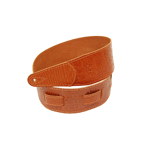 Fidel FL660287L11 Ремень гитарный серия Leather 11, цвет мандарин, теснение рептилия, ширина 7 см, отстрочка оранжевой