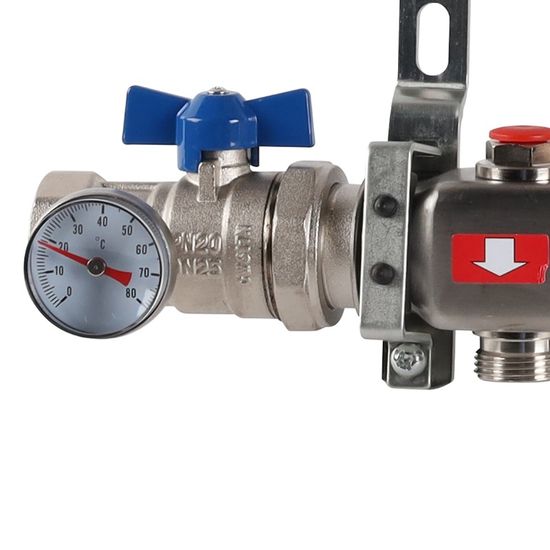 Коллектор Rommer 1"x3/4" на 10 контуров с запорными клапанами в сборе (нерж. сталь) RMS-3210-000010