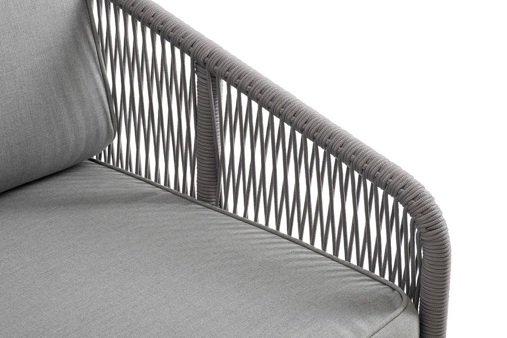 "Канны" левый модуль плетеный из роупа, каркас алюминий белый шагрень, роуп светло-серый круглый, ткань светло-серая