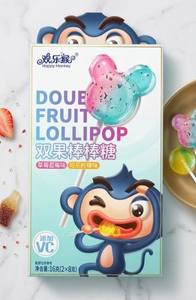 Леденцы на палочке DOUBLE FRUIT Happy Monkey 2 шт 16гр