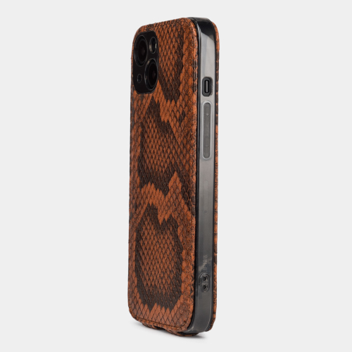 Чехол для iPhone 13 Mini из натуральной кожи питона, цвета Коньяк