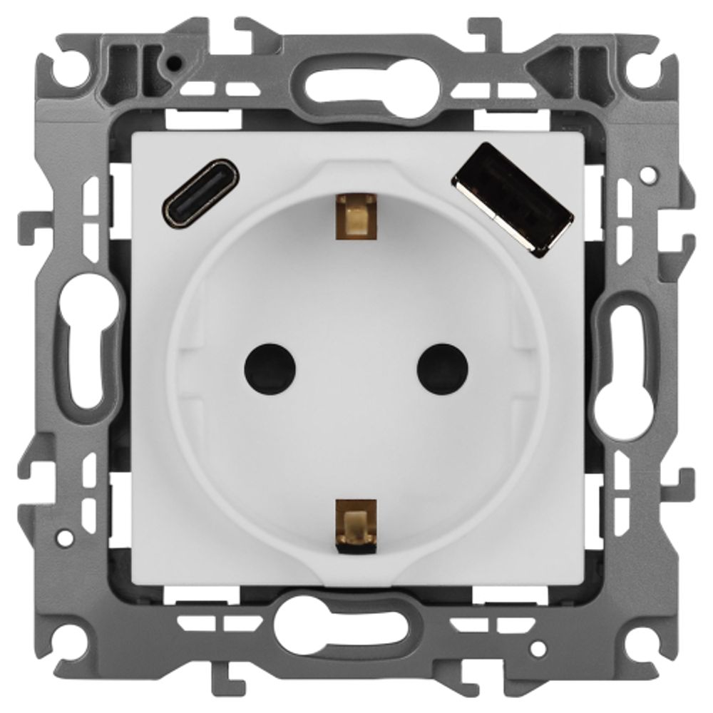 Розетка ЭРА Серия 12 12-4108-01М 2P+E 16A-250В со шторками с USB type-A+C 5В-3А белый матовый