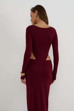 Боди с длинными рукавами из вискозы цвета бордо