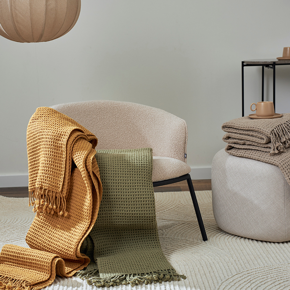 Плед из шерсти цвета охры из коллекции essential, 130х180 см