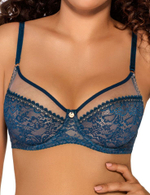 Комфортный бюстгальтер на косточках цвета деним (Размер: 65D) (Цвет: грязно-синий)