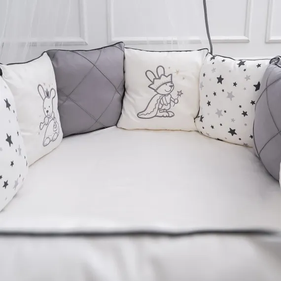 Комплект постельного белья Lollycottons Звездочет универсальный 6 предметов, Серый