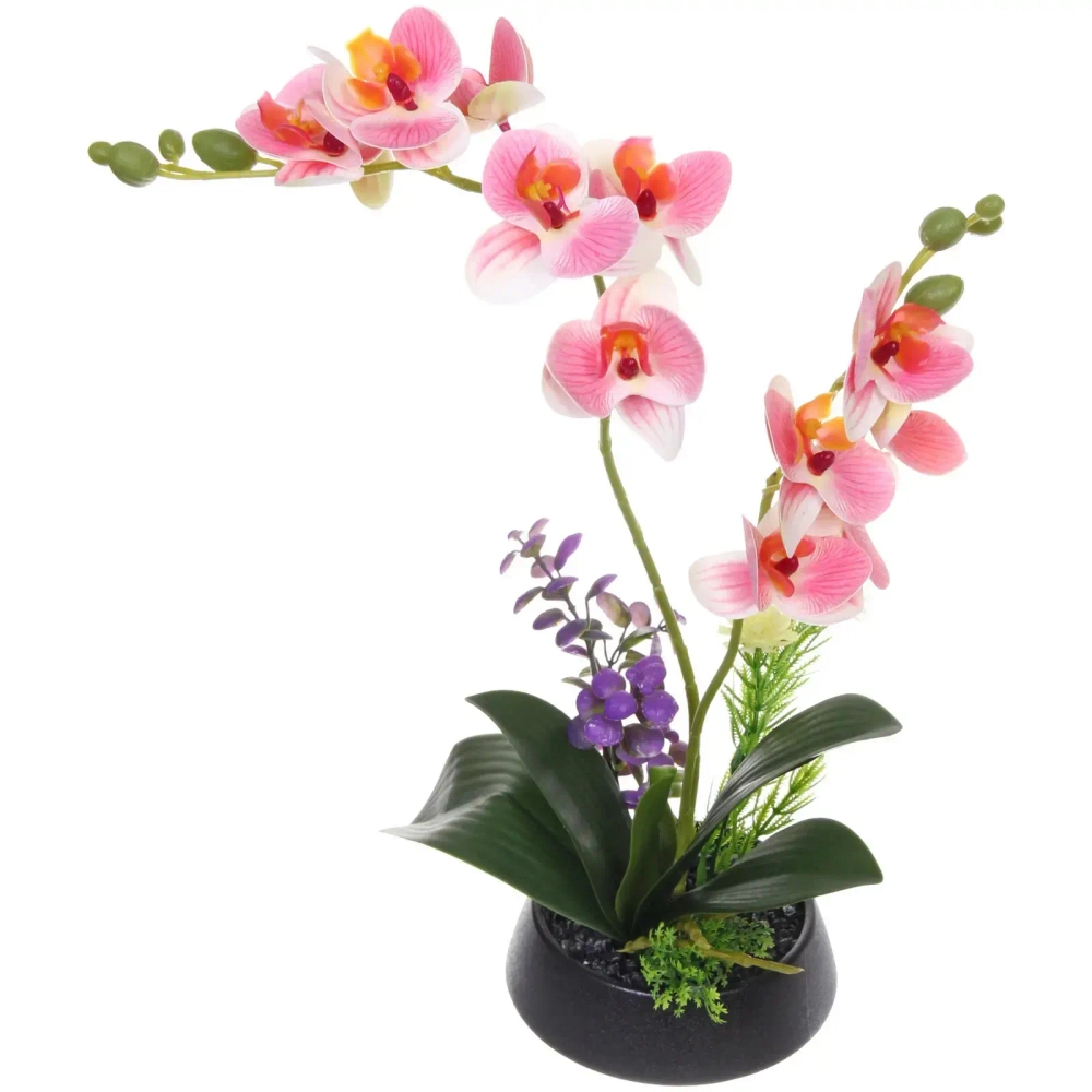 Цветочная композиция «Орхидея» 20*38см розовая в керамическом горшке HL-17