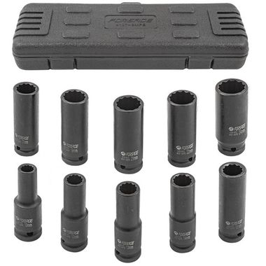 Набор головок ударных глубоких 10пр.,1/2''12гр.(10,12-15,17,19,21,22,24мм), в пластиковом кейсе Forsage F-4107-9MPB