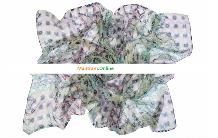 Палантин-парео Вискоза 100% (шифон) Коричневые квадраты на розово-зеленом фоне 110x170 см.