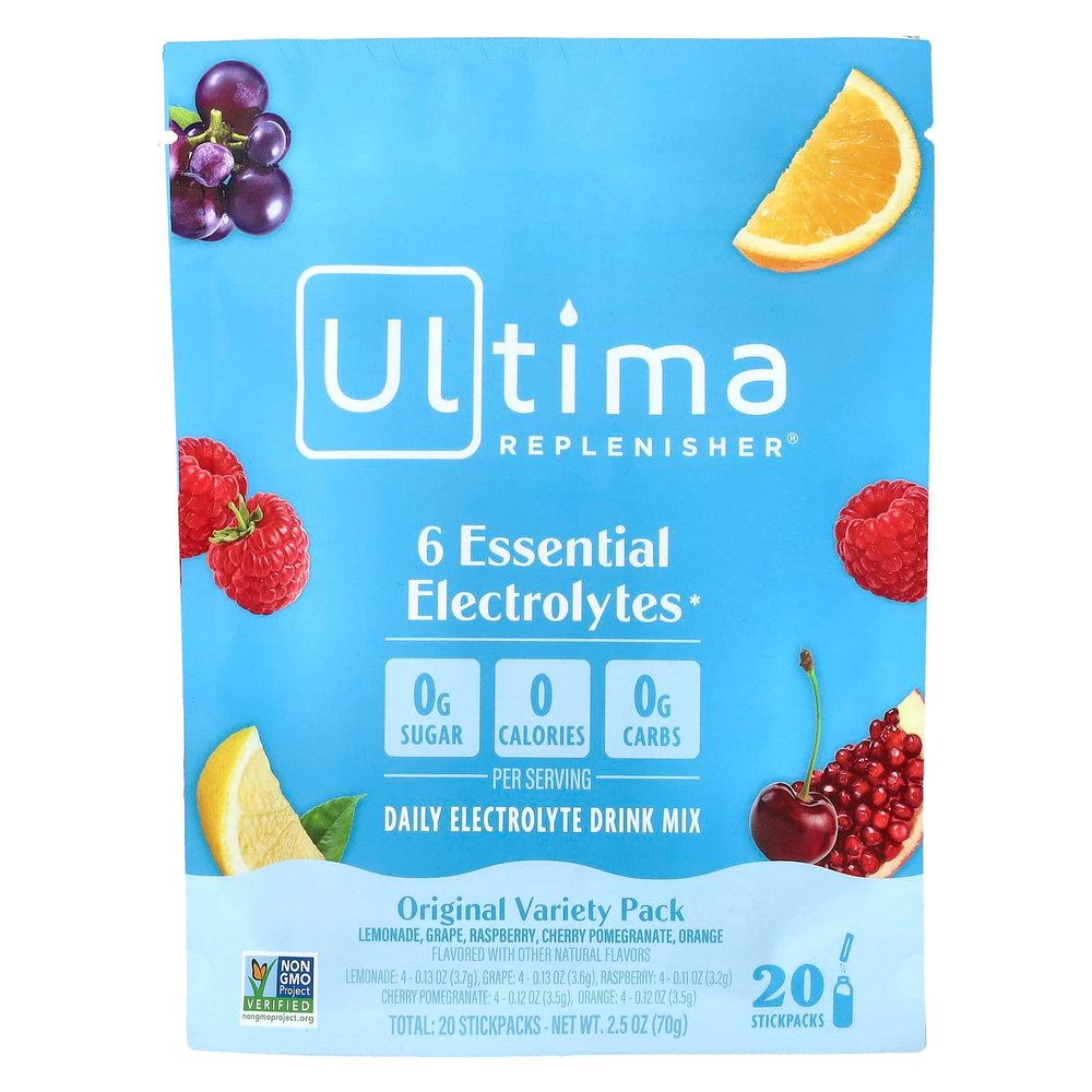 Ultima Replenisher, 6 Essential Electrolytes, смесь для приготовления электролитического напитка для ежедневного приема, оригинальный ассорти, 20 стик-пакетов, 70 г (2,5 унции)