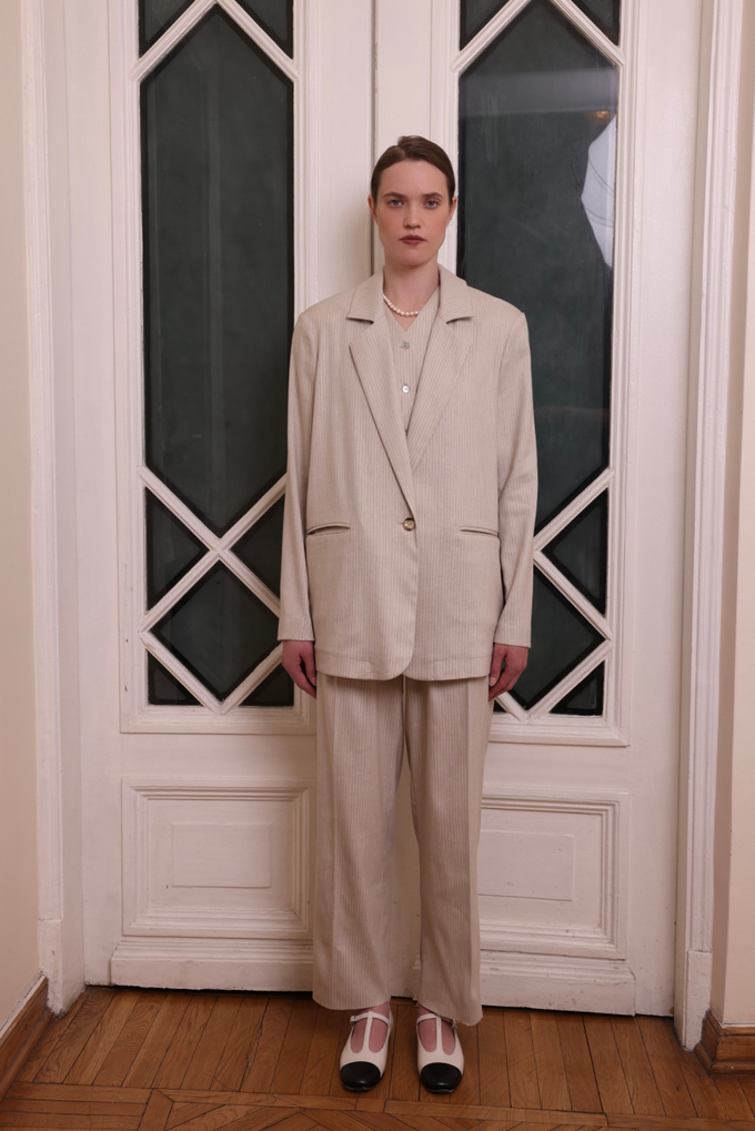 Брюки льняные, бежевый