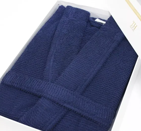 Мужской  махровый халат  NATURAL SLIM  синий Tivolyo Home