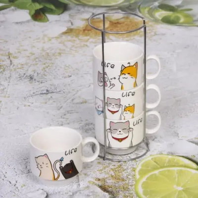 Набор кружек на стойке 200мл «Милые животные»