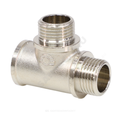 Тройник латунь никель переходной Ду 15 (1/2") ВР/НР/НР VALFEX VF.133.N.012.012.012