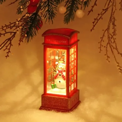 Сувенир с подсветкой Christmas «Телефонная будка - Снеговик с подарком» 12,5х5,3х5,3 см