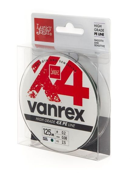 Леска плетёная Lucky John Vanrex х4 BRAID Moss Green 125 м, 0,08 мм