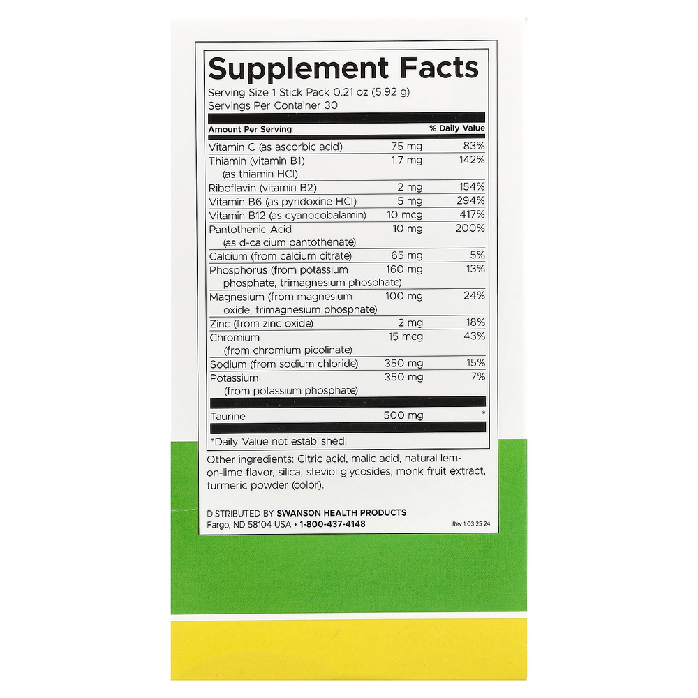 Swanson Vitamins, Simply Hydrate, смесь для гидратации электролитов, лимон и лайм, 30 пакетиков по 5,92 г (0,21 унции)