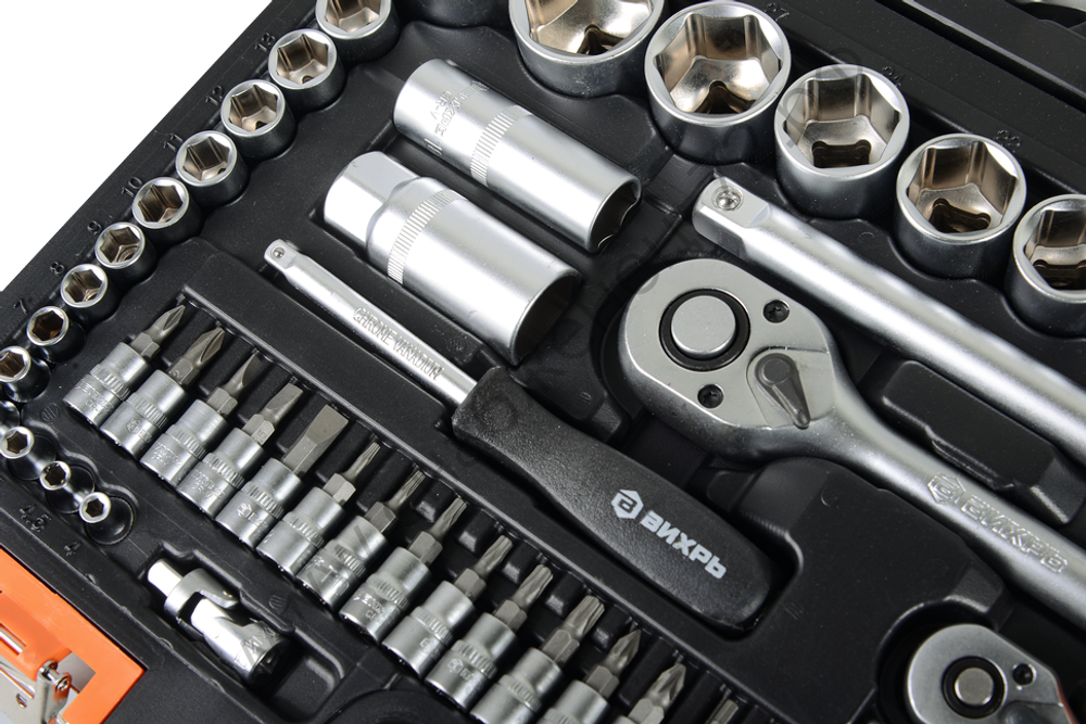 Набор инструментов Вихрь АВТО, 1/2" , 1/4" , CrV, в кейсе 82 предметов