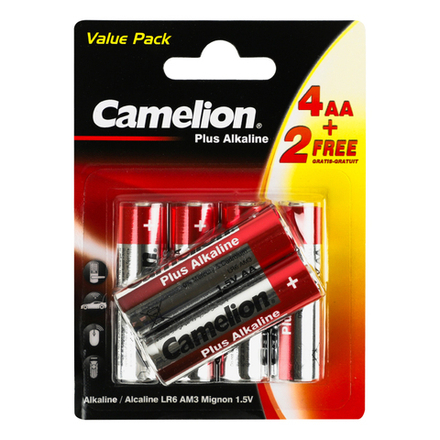 Батарейки АА 4 шт.+ 2 бесплатно (пальч.) Camelion Plus Alkaline LR61,5V щелочная