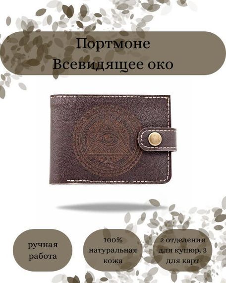 Фото функционального портмоне Всевидящее Око из темно-коричневой кожи коала Инфографика