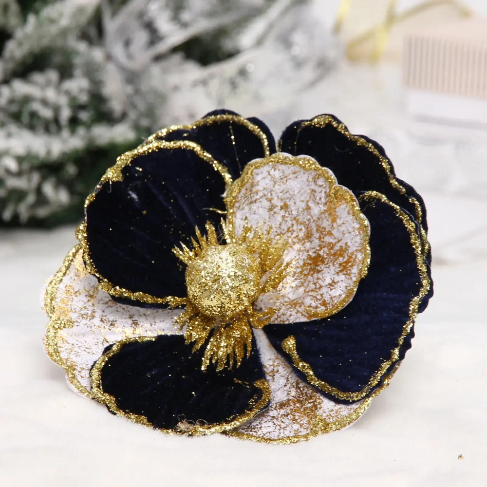 Украшение новогоднее «Пуансеттия - Нежность» 15 см, Сапфир/Золото