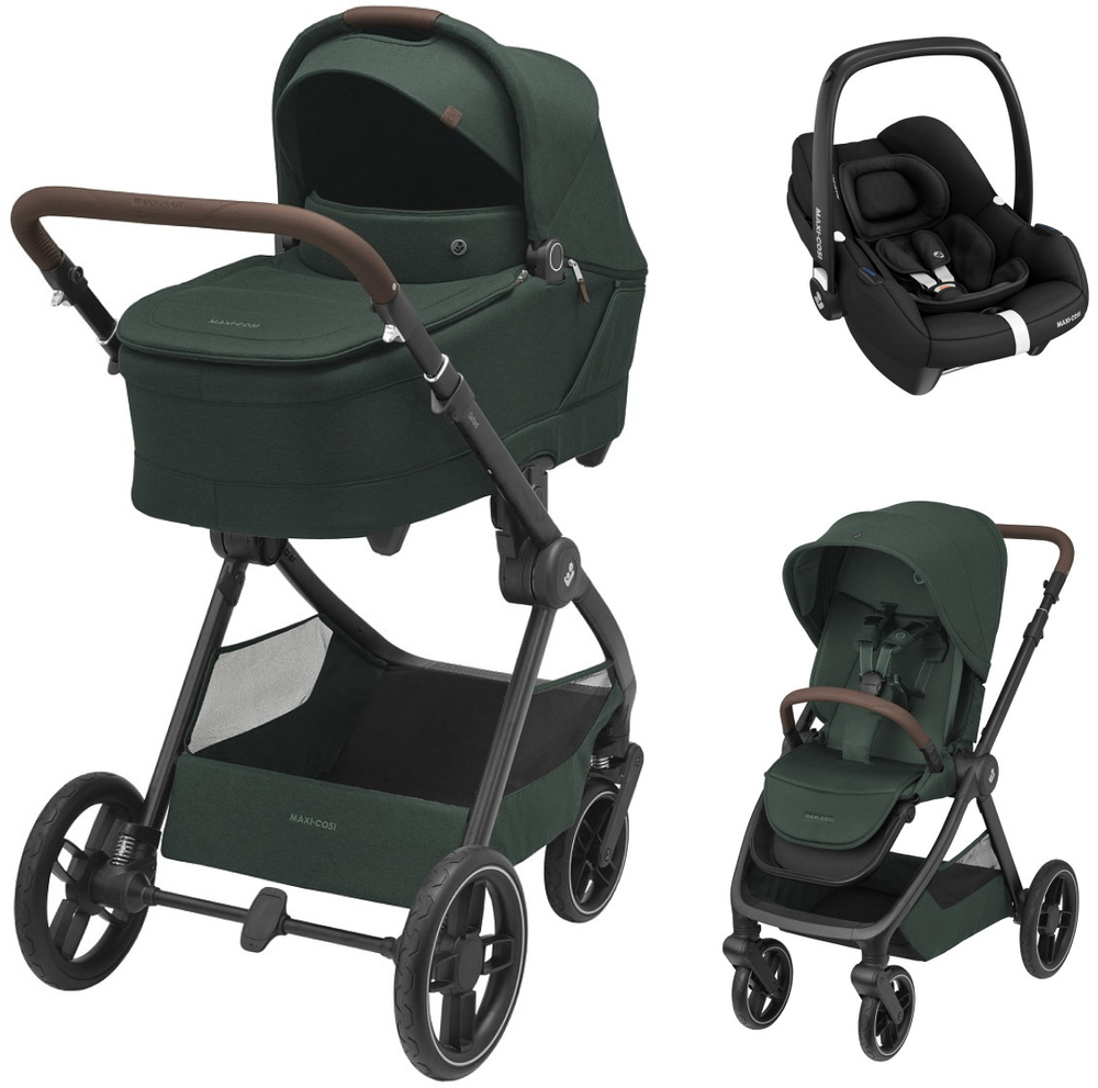 Коляска детская Maxi-Cosi Oxford Plus 3 в 1 с автокреслом CabrioFix Essential black 1978403110 Twillic Green/Зеленый