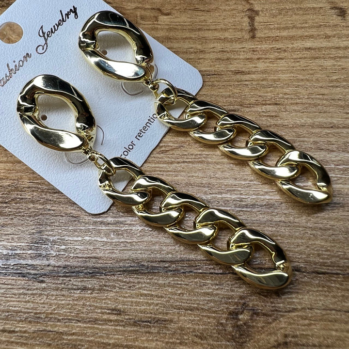 Серьги "Цепи" 1 звено подвеска 5 звеньев плетение панцирное металл золотистый 7 см