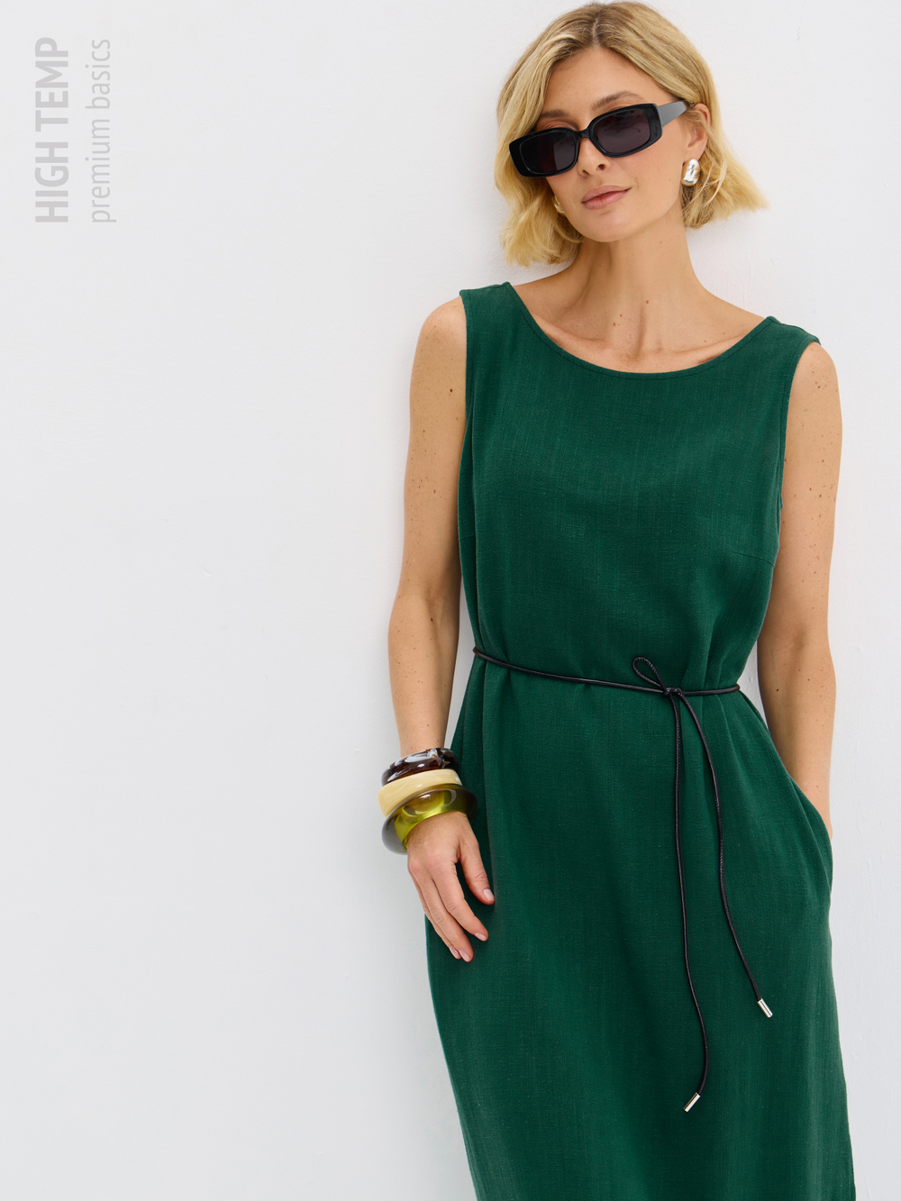 Льняной сарафан макси с карманами