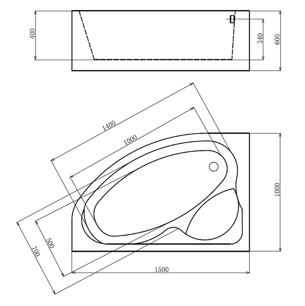 Акриловая ванна Gemy 150х100 G9009 B L с гидромассажем