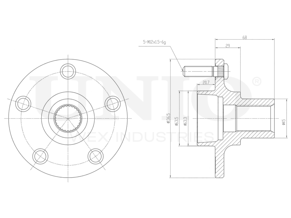 Ступица передняя (без ABS) UNIO HUB-20278