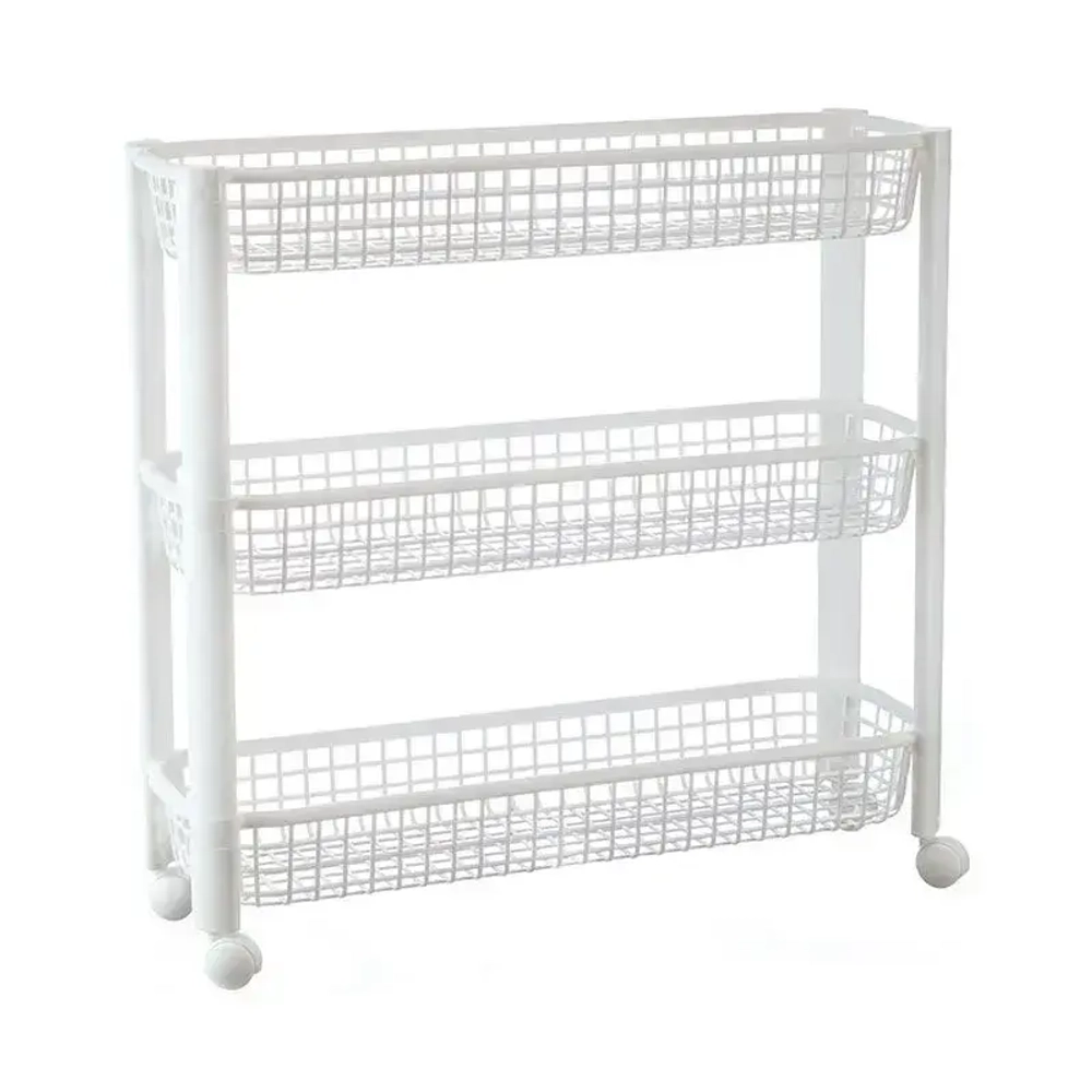 Полка узкая на колёсах (3 секции) Белый 57х18 см