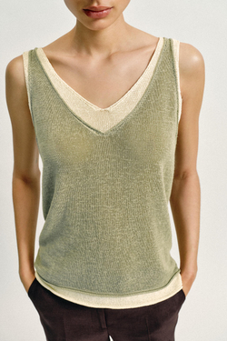 ZARA КОМБИНИРОВАННЫЙ ТРИКОТАЖНЫЙ ТОП, ХАКИ