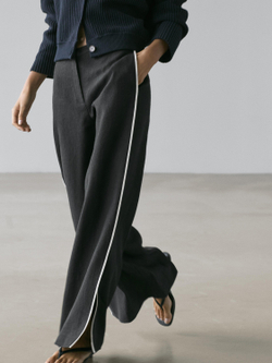 Massimo Dutti Льняные брюки с контрастной окантовкой, черный