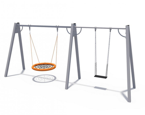 Качели на металлических стойках с прорезиненным сиденьем и сиденьем Гнездо ИО 01033