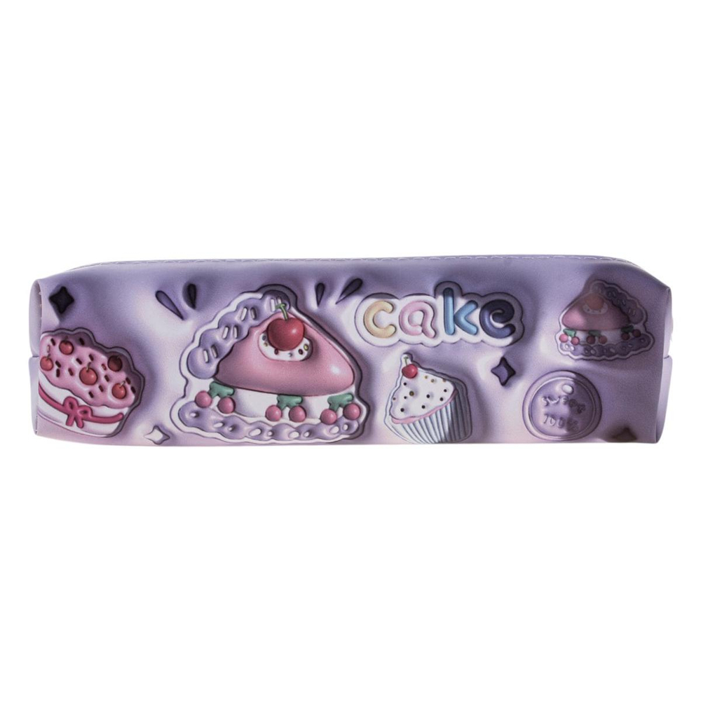 Пенал-косметичка 1 отд. 20*5,5*3,5см кожзам "Пирожное" розовый