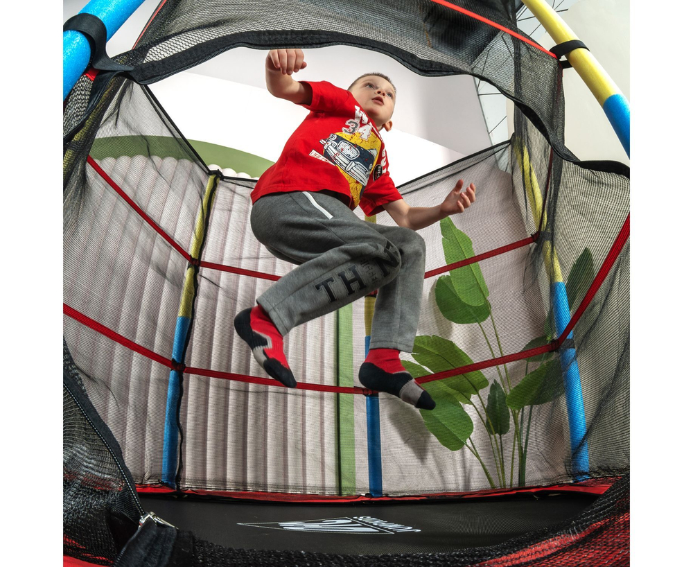 Батут DFC JUMP KIDS 55" красный с желто-синими стойками