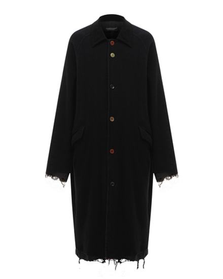 UNDERCOVER ПАЛЬТО С НЕОБРАБОТАННЫМ КРАЕМ ЧЕРНОЕ