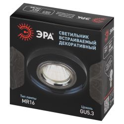 DK7 CH/BK Светильник ЭРА декор стекло круглое MR16,12V/220V, 50W, хром/черный