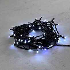 Светодиодная нить 100 холодных белых LED ламп с мерцанием, 10 м., 24В., черный провод ПВХ, LTC (PST100BLW-11-1W)