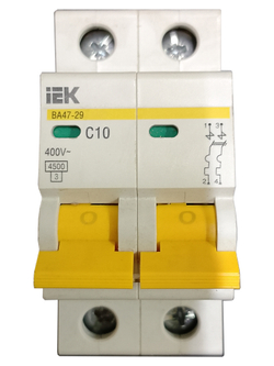 Автоматический 2-полюсный выключатель IEK С10 ВА47-29 MVA20-2-010-C